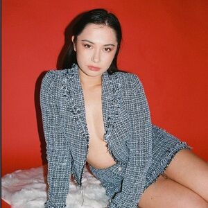 Stylish Blue Tweed Skirt Set